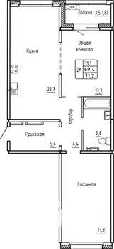 2-к квартира, вторичка, 71м2, 7/14 этаж