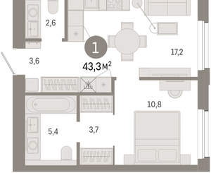 1-к квартира, вторичка, 43м2, 9/24 этаж