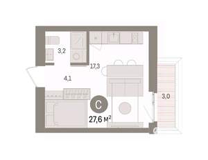Студия квартира, вторичка, 28м2, 4/8 этаж