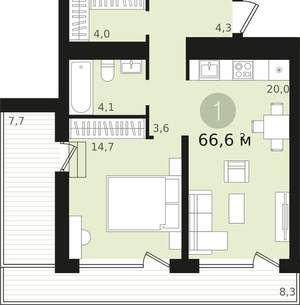 1-к квартира, сданный дом, 50м2, 7/18 этаж