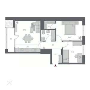 3-к квартира, строящийся дом, 67м2, 9/24 этаж