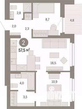 2-к квартира, вторичка, 58м2, 3/12 этаж