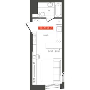 1-к квартира, вторичка, 25м2, 13/24 этаж