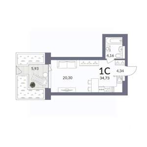 Студия квартира, вторичка, 35м2, 1/14 этаж