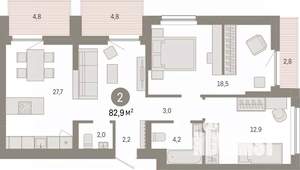 2-к квартира, вторичка, 83м2, 3/12 этаж