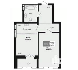 2-к квартира, вторичка, 45м2, 11/25 этаж