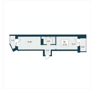 1-к квартира, вторичка, 50м2, 13/25 этаж