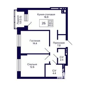 2-к квартира, вторичка, 60м2, 10/10 этаж