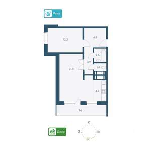 2-к квартира, строящийся дом, 59м2, 3/26 этаж