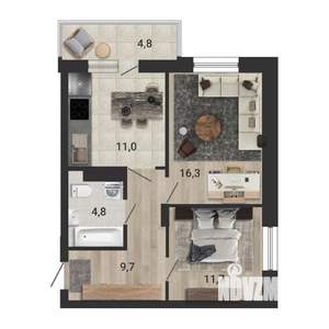 2-к квартира, вторичка, 55м2, 2/15 этаж