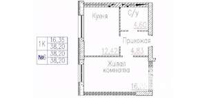 1-к квартира, строящийся дом, 38м2, 1/24 этаж