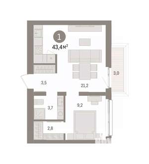 1-к квартира, вторичка, 43м2, 8/8 этаж