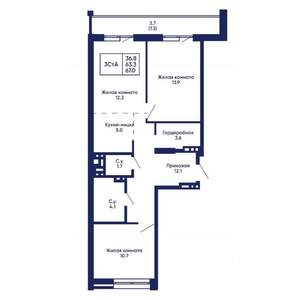 3-к квартира, вторичка, 67м2, 6/14 этаж