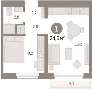 1-к квартира, вторичка, 35м2, 7/12 этаж