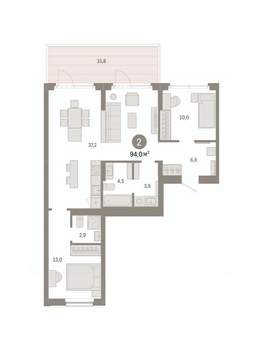 2-к квартира, вторичка, 94м2, 2/9 этаж