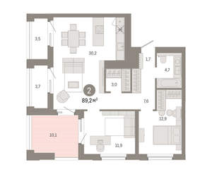 2-к квартира, вторичка, 89м2, 14/24 этаж