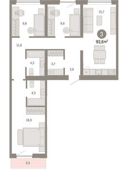 3-к квартира, вторичка, 94м2, 4/15 этаж
