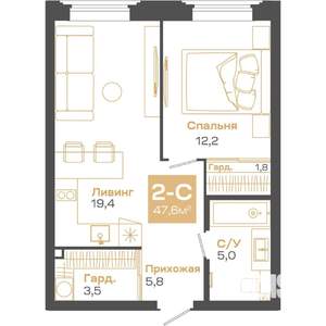 2-к квартира, строящийся дом, 48м2, 4/24 этаж