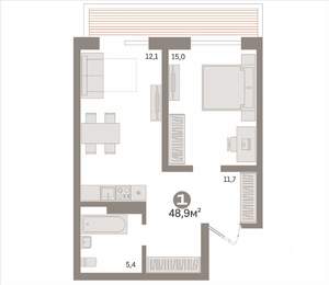1-к квартира, вторичка, 49м2, 5/17 этаж