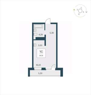 Студия квартира, вторичка, 34м2, 18/25 этаж