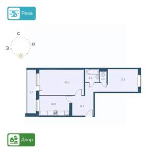 2-к квартира, строящийся дом, 63м2, 8/17 этаж