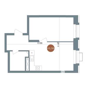 1-к квартира, вторичка, 43м2, 7/15 этаж