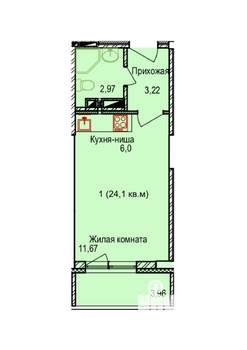 1-к квартира, строящийся дом, 24м2, 13/17 этаж