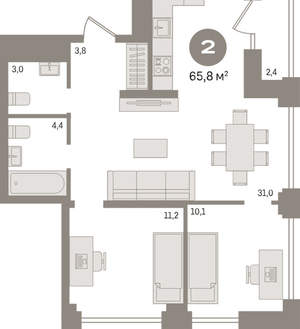 2-к квартира, вторичка, 66м2, 19/30 этаж