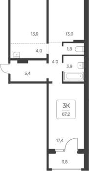 2-к квартира, вторичка, 67м2, 10/17 этаж