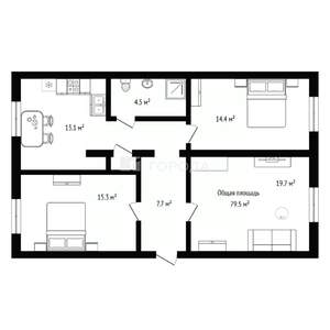 3-к квартира, вторичка, 80м2, 1/2 этаж