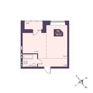 1-к квартира, вторичка, 39м2, 22/24 этаж