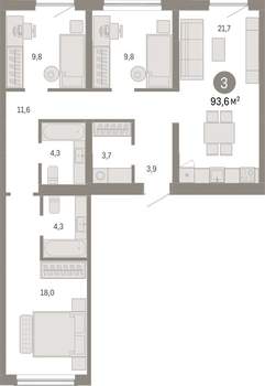 3-к квартира, вторичка, 94м2, 3/15 этаж