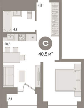 Студия квартира, вторичка, 41м2, 22/30 этаж