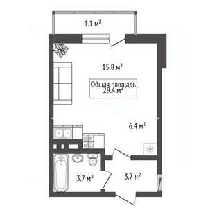 Студия квартира, вторичка, 29м2, 16/24 этаж