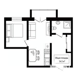 1-к квартира, вторичка, 34м2, 2/8 этаж