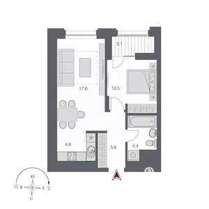 2-к квартира, сданный дом, 42м2, 15/23 этаж