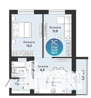 3-к квартира, вторичка, 57м2, 3/17 этаж