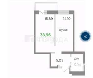1-к квартира, вторичка, 39м2, 18/26 этаж