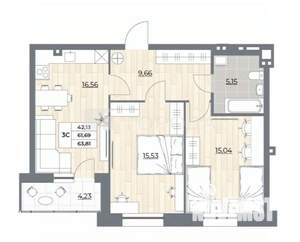 2-к квартира, вторичка, 64м2, 5/25 этаж