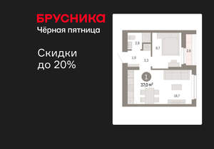 1-к квартира, вторичка, 37м2, 12/12 этаж