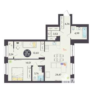 3-к квартира, вторичка, 70м2, 6/10 этаж