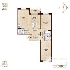 3-к квартира, строящийся дом, 89м2, 1/17 этаж