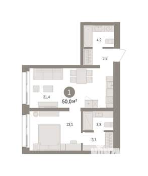 1-к квартира, вторичка, 50м2, 2/8 этаж