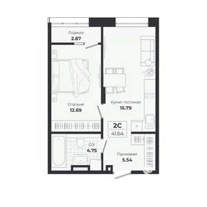 2-к квартира, строящийся дом, 39м2, 9/9 этаж