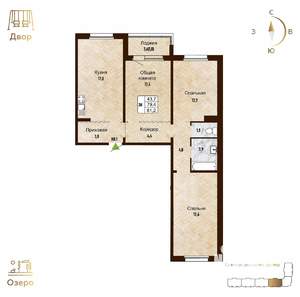 3-к квартира, строящийся дом, 81м2, 9/17 этаж