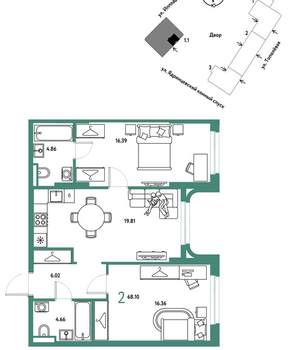 2-к квартира, вторичка, 68м2, 9/30 этаж