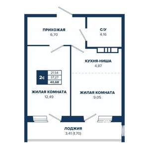 2-к квартира, вторичка, 41м2, 10/17 этаж