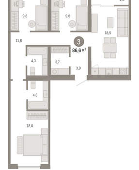 3-к квартира, вторичка, 87м2, 8/15 этаж