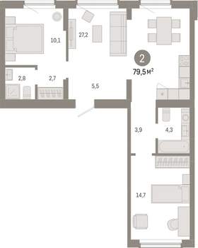 2-к квартира, вторичка, 80м2, 8/12 этаж