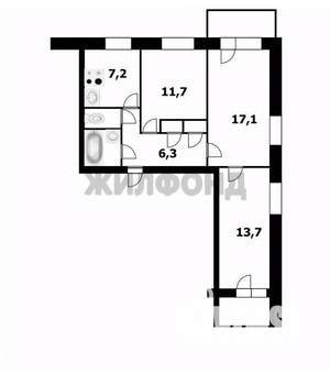 3-к квартира, вторичка, 63м2, 7/9 этаж
